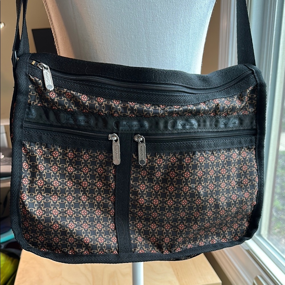 LeSportSac Black and Red Patterned Shoulder Bag